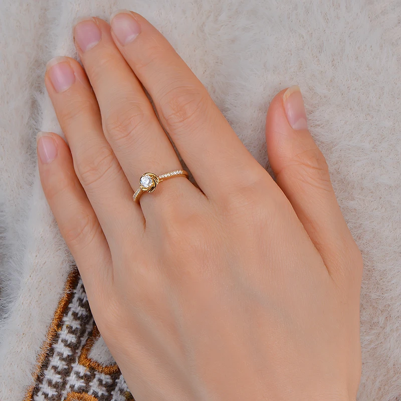 CaiMao 0.27ct Natural Diamond 18k Yellow Gold Wedding Band Ring for Women Jewelry