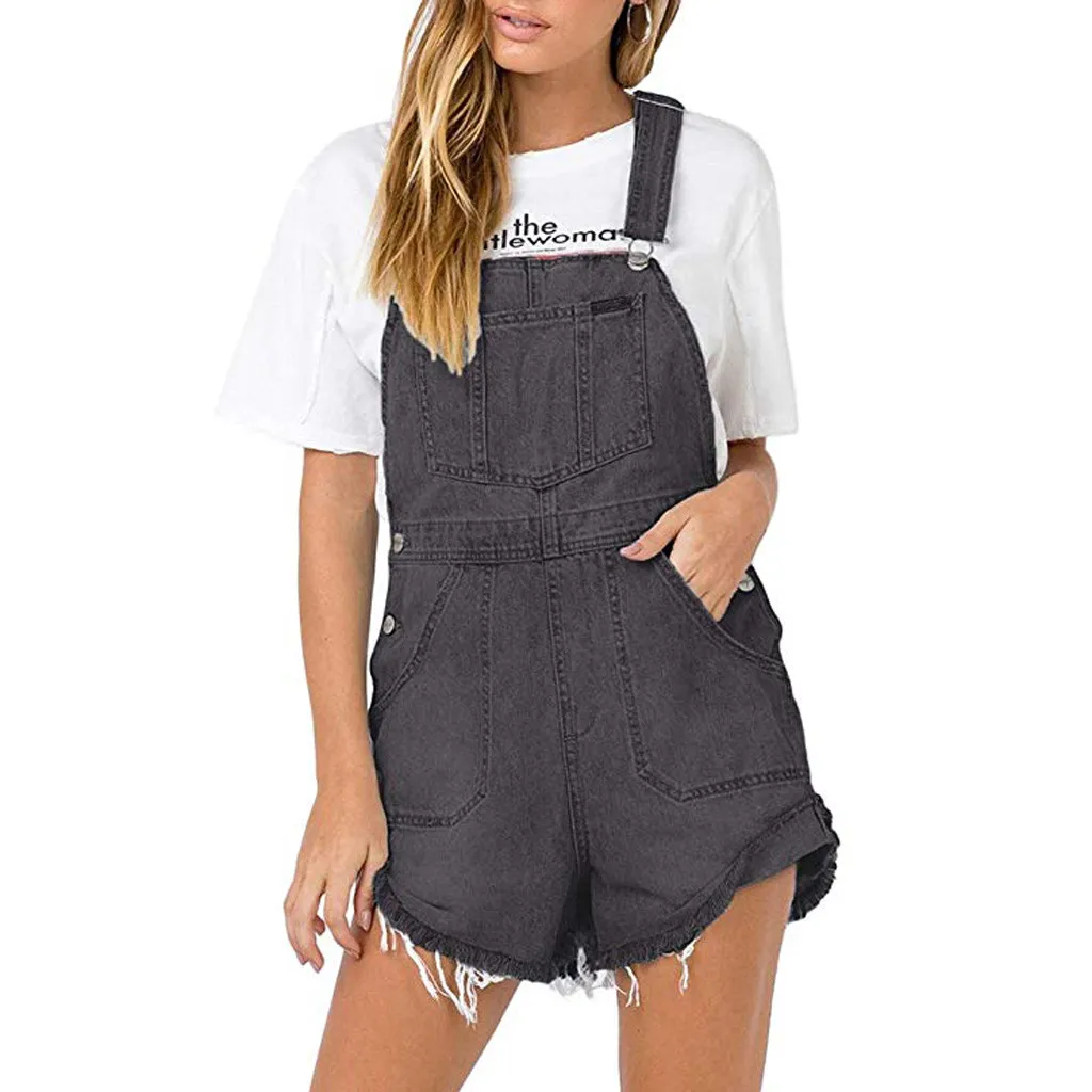 2019 Newest Spring Summer Sexy Fashion Women Denim Bib Loose Fringe Shorts High Waist Sling Siamese Jumpsuit #2019.5.21 | Женская одежда