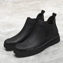 Men Chelsea Boots Genuine Leather Solid Color Slip on Man Winter Shoes Fur Lined Black Botas De Hombres Short Booties Male 38-44 suede winter booties thick soled high quality platform boots chelsea faux fur sole top men slip on casual shoes genuine leather