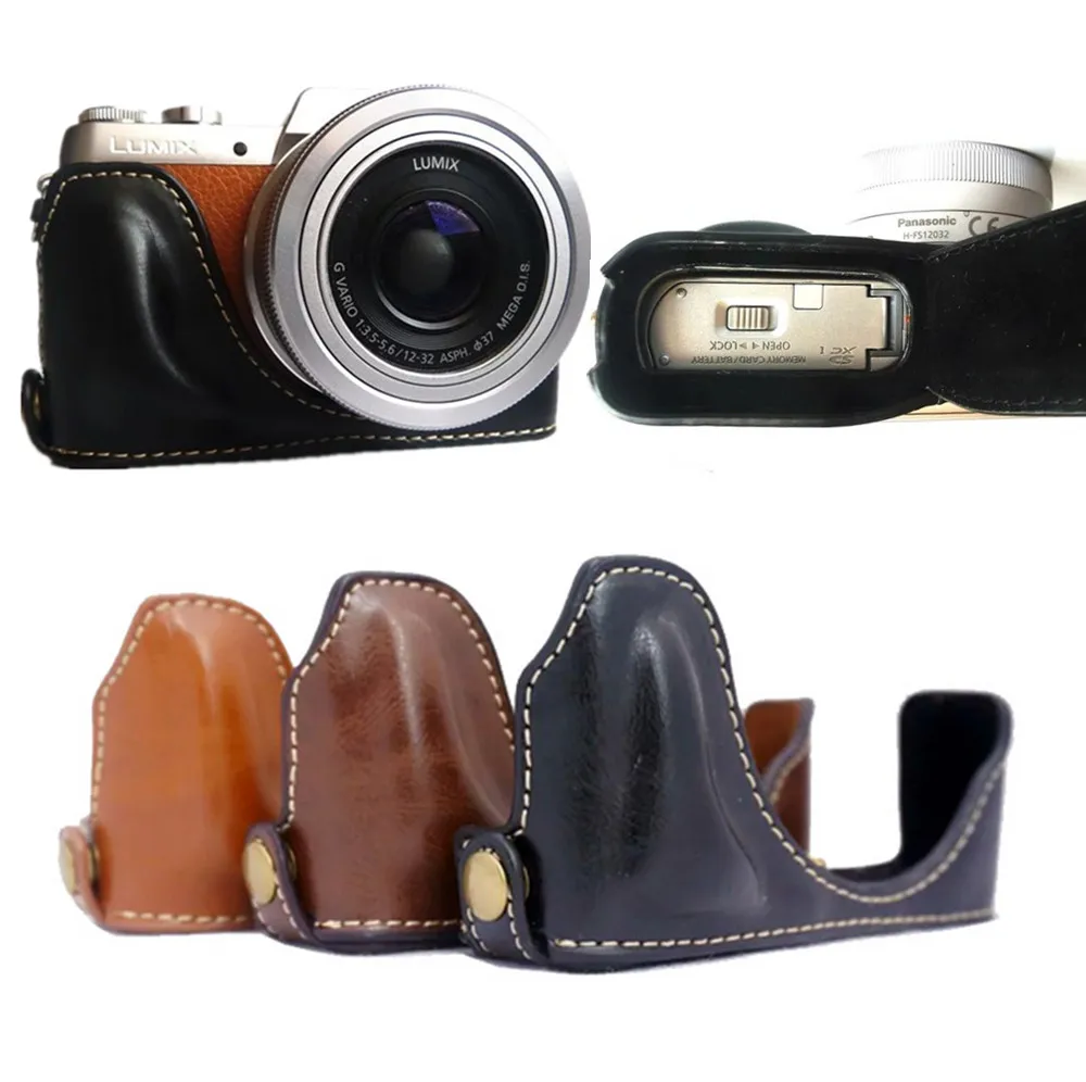 Leather Half Camera Bottom Case For panasonic DMC GF8 GF9