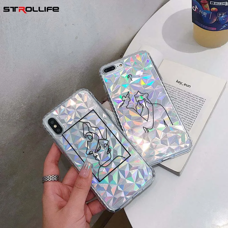 

STROLLIFE New Glitter Diamond Texture Phone Case for iPhoneX XS Max XR Lovely Couples Cover for IPhone8 6s 7 Plus Soft TPU Shell