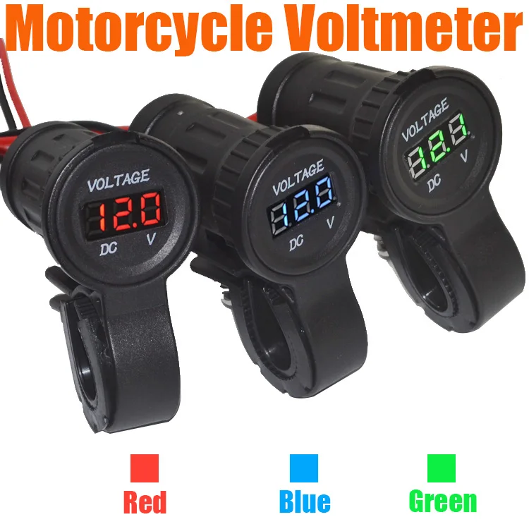 Cuque Voltmeter 12-24V Motorcycle LED Digital Voltmeter Waterproof Green Light Motorbike Voltage Meter Gauge Universal Voltmeter Socket 