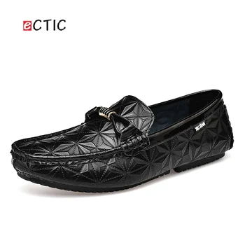 

ECTIC Man Slip On Business Plaid Cool Leather Shoes For Men Dress Party Horsebit Loafer Casual Zapato Hombres