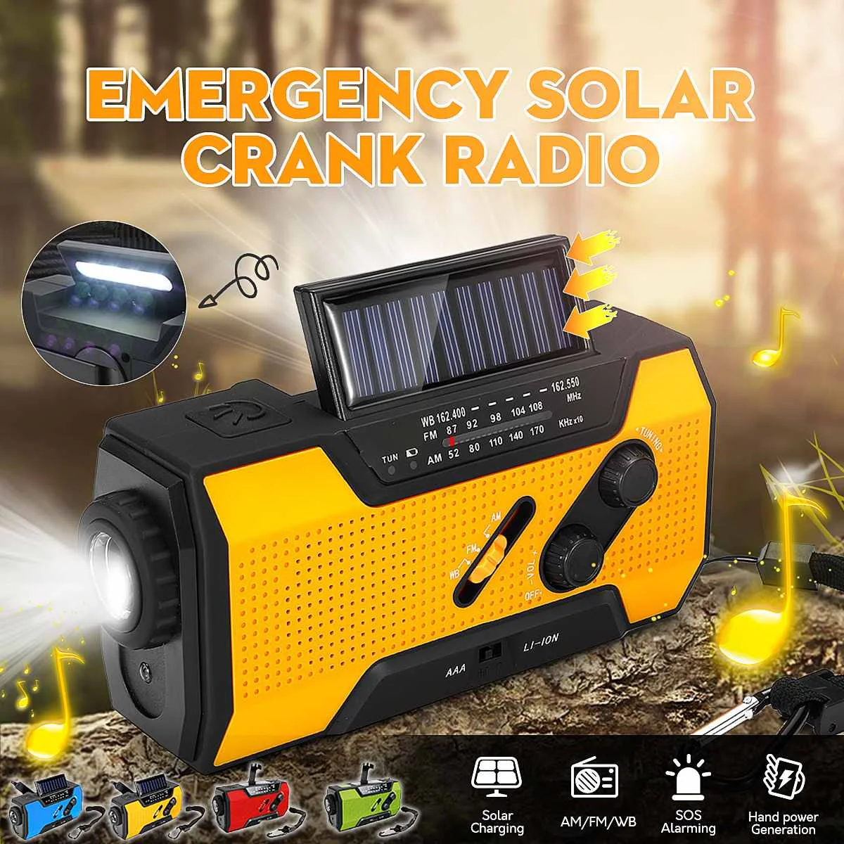 

Solar Digital Crank LEORY Emergency AM/FM WB Weather Portable Radio Flashlight Solar Panel Flashlight Rechargeable Power Bank