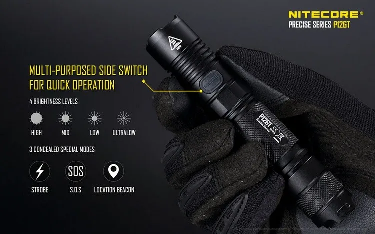 NITECORE 1000 LMs CREE XP-L HI V3 светодиодный P12GT тактический фонарь без 18650 батареи супер яркий фонарь для самозащиты