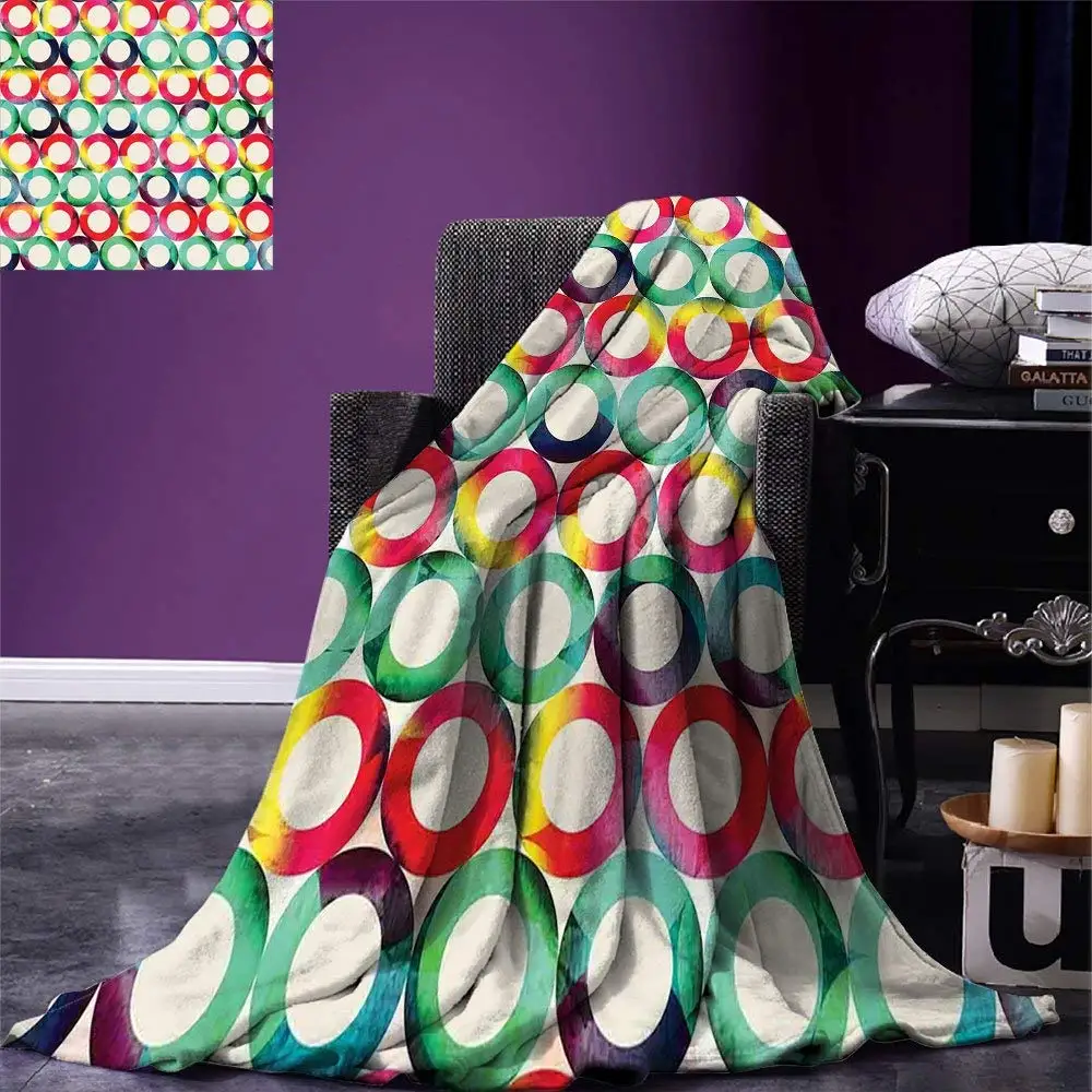 Geometric Circle Throw Blanket Vibrant Style Circular Forms Retro Spots