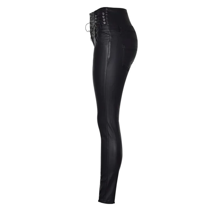 Europe and the United States women's ultra-high waist 5 grain buckle bilateral waist belt decorative coating imitation leather stretch denim feet pants PU (7)