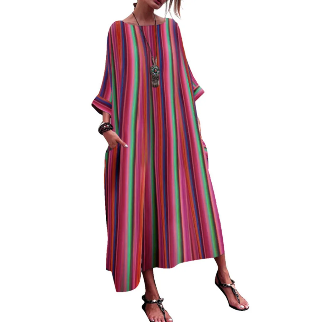 

JAYCOSIN Plus Size Dresses For Women 4xl 5xl Summer New Ladies Polyester Color Striped Loose Woman Summer Dresses Casual 2019