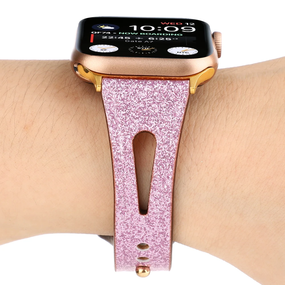 Ремешок для часов Apple Watch Series 4 3 2 1 ремешок для Iwatch 38 мм 42 мм аксессуары для часов блестящий кожаный браслет на запястье 40 мм 44 мм