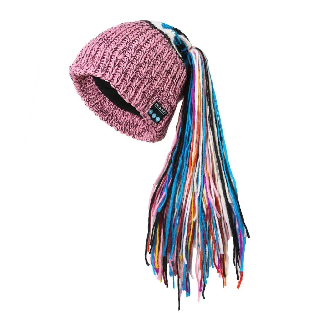 Pink Модная женская зимняя Bluetooth шапочка шапка с беспроводными наушниками со встроенным микрофоном, лучший рождественский подарок - Цвет: Pink