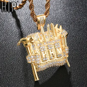 

HIP Hop Full AAA Iced Out Bling Cubic Zircon Copper Mechanic Tool Pendants & Necklaces For Men Jewelry Wholesale