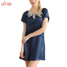 Lu's шикарная Женская атласная ночная рубашка спальное платье короткий рукав кружевное шелковое роскошное ночное белье