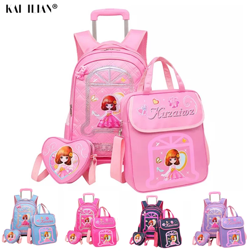 3 шт. сумка на колесах багаж набор детские школьные рюкзаки для девочек Милая дорожная сумка, чемодан на колесиках Детская сумка для багажа