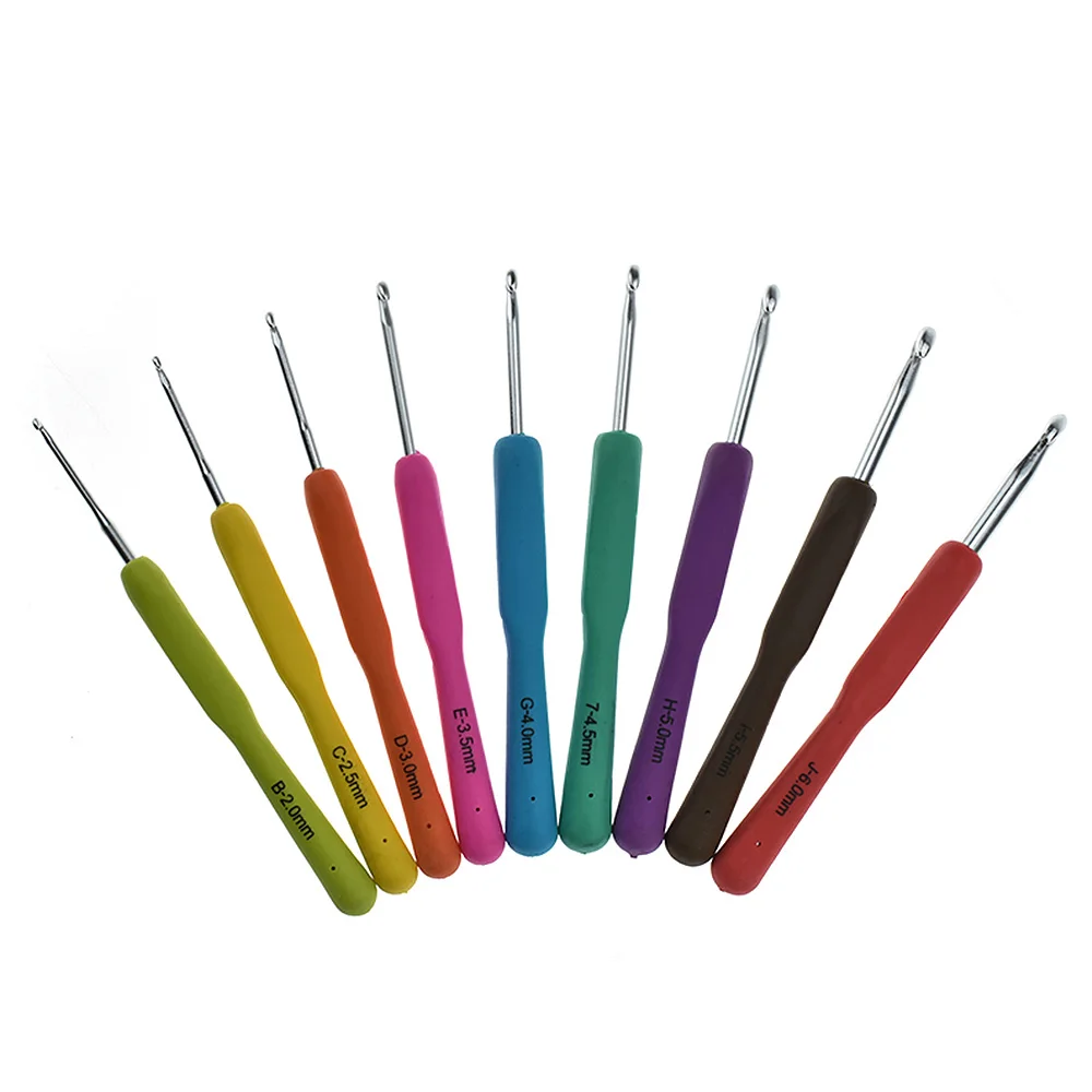 

9 Pcs/set 2.5-6.0mm Mix Crochet Hooks Knitting Needles DIY Craft Tools Soft Handle Aluminum Metal Crochet Set