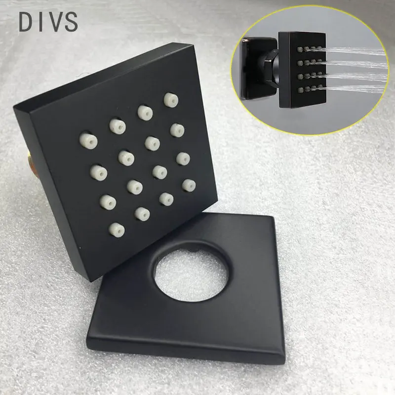 Bathroom Accessories Matte Black Square Solid Brass Shower Body Jet 2
