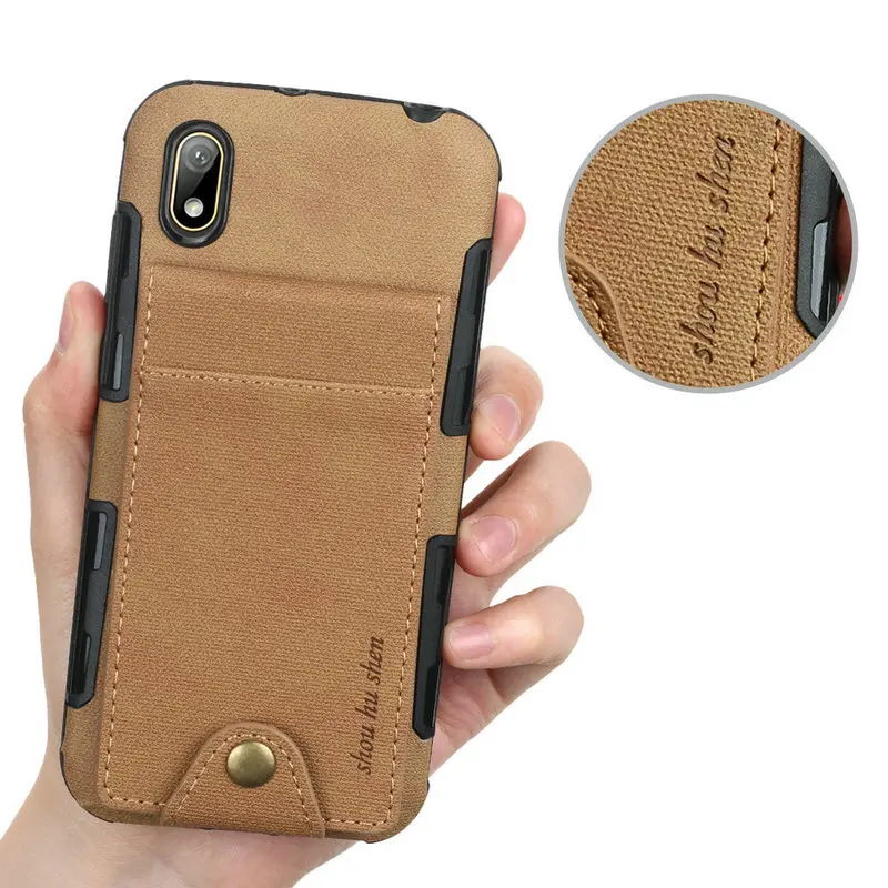 

For Huawei Y5 2019 Protective Case Cloth Card Slot TPU Bumper for Funda Huawei Y5 2019 Case Flip Back Cover Haiwei Y 5 (2019)