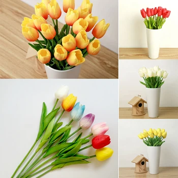 

Beautiful 10Pcs Artifical Real Touch PU Tulips Flower Single Stem Bouquet Room Home Decor