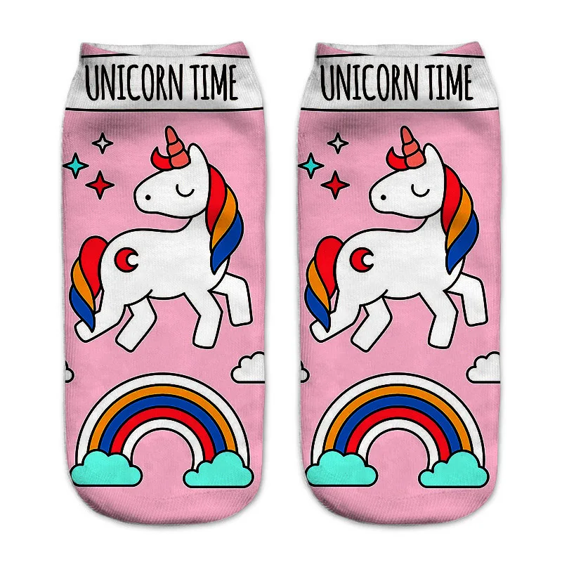 Murushe Harajuku 3D принтом Единорог Носки для девочек Для женщин Kawaii ботильоны Licorne Chaussette