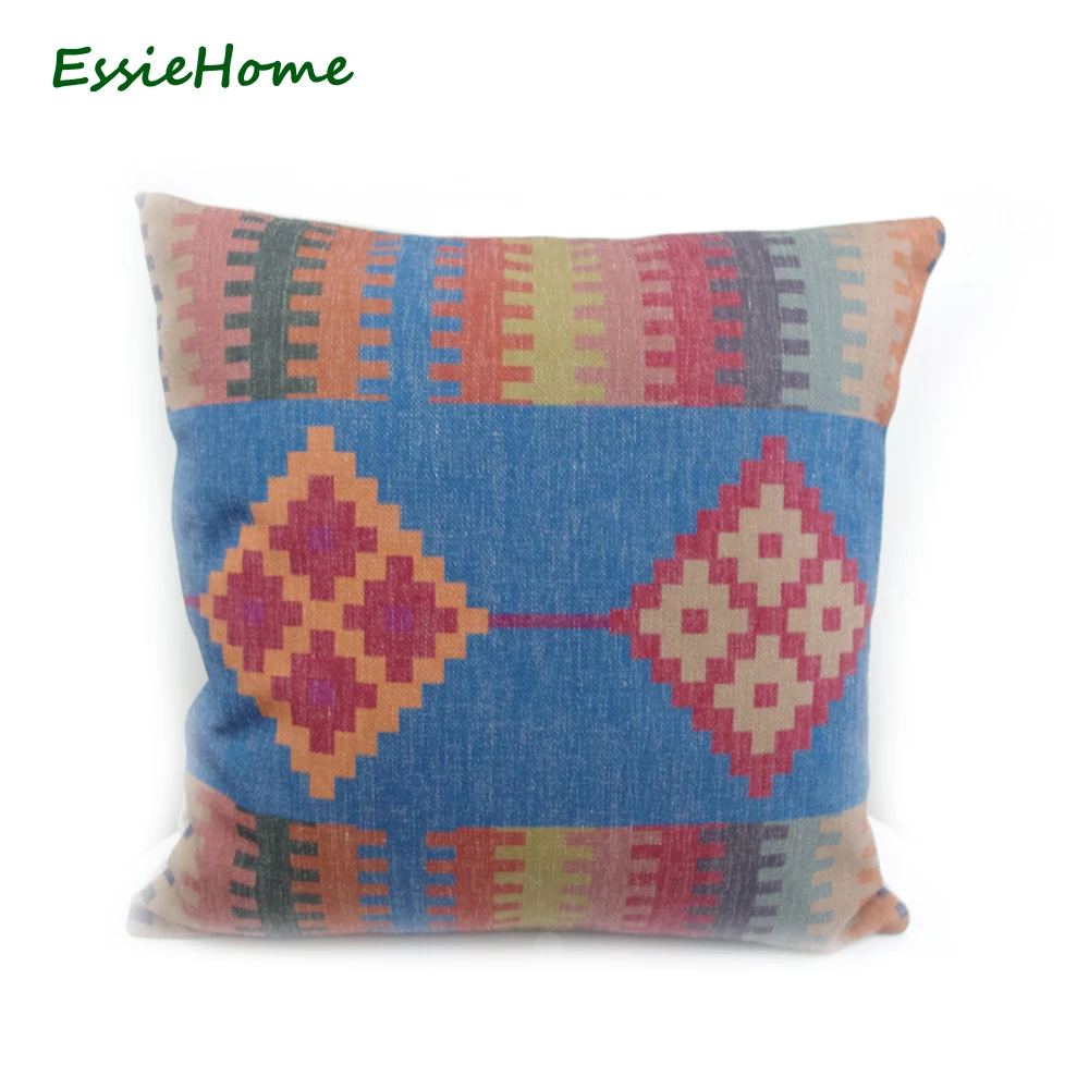 

ESSIE HOME High-End Digital Print Blue Turkish Ethnic Kilim Diamond Pattern Pillow Case Cushion Cover For Sofa Home Decoration