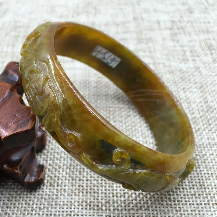 

A-5139 Vintage China Hand-carved Brown Jadeite Jade Gems Bracelet Bangle 60mm