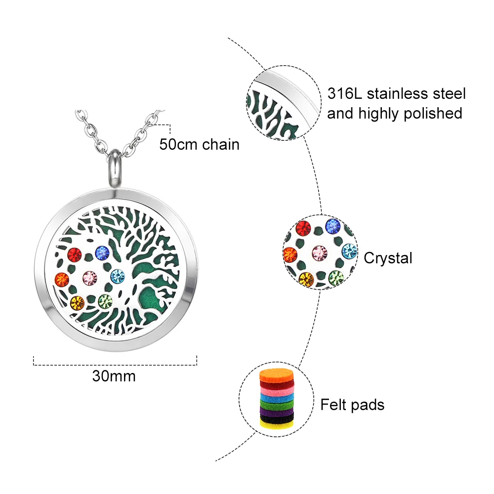 Чакра камень ароматерапия диффузор кулон нержавеющая сталь магнитный медальон Кристалл эфирные масла медальон со светорассеивателем цепочки и ожерелья