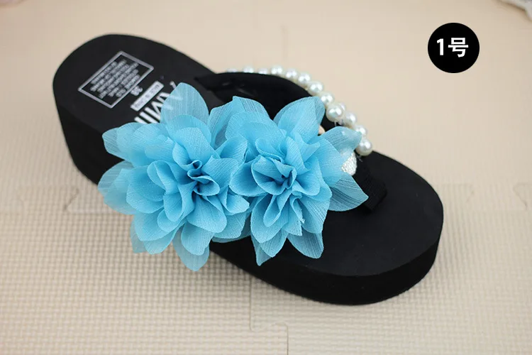 Chiffon Flowers Female Slippers Online Summer 2019 Beach Shoes Non-slip Flip Flops Wedge Platform55
