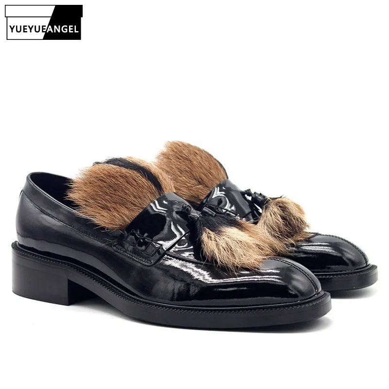 block heel shoes with fur