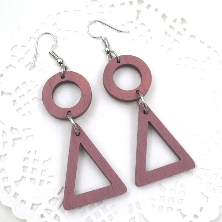 GEOMETRIC TRIANGLE CIRCLE WOOD earring modern everyday bead dangle