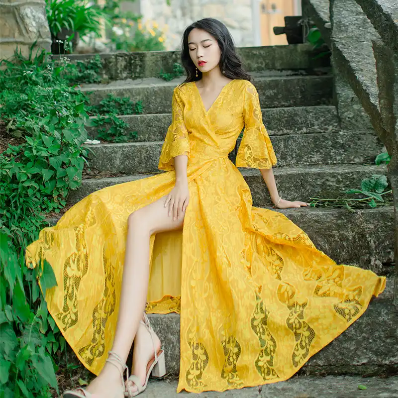 yellow beach maxi dress