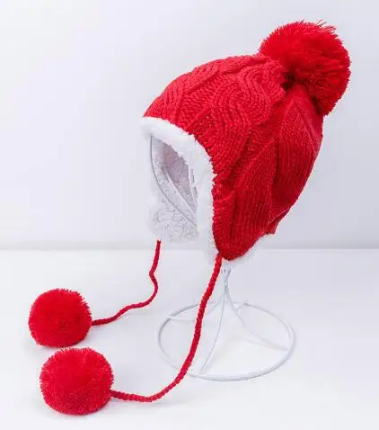 MLTBB/милая детская зимняя шапка с защитными ушами; теплая детская вязаная шапка для мальчиков и девочек; зимние шапочки; осенние шапки с помпонами - Цвет: D