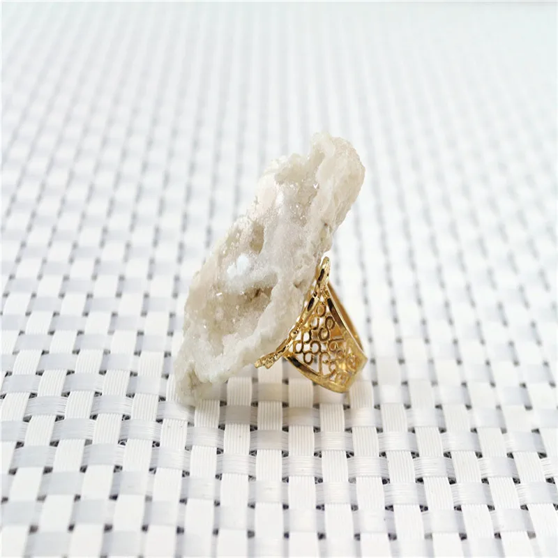 

Druzy Trendy Natural Stone Handmade mica Celestial Quartz Irregular lazurite Rings For Man and Women Free Shipping