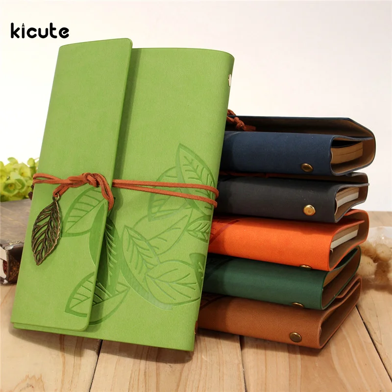 

Hot Sketchbook Stationery Agenda Vintage Notebook Leaf Leather Cover Loose Journal Travel Notepad Personalized Gift for Friends
