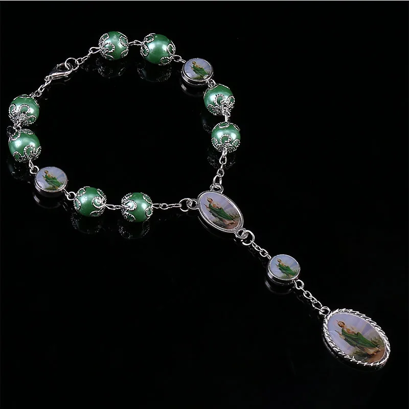 

Pearl Bracelet Catholic Rosary Holy Communion Gift Guadalupe, St. Jude Cross Pendant Bracelet Alloy Jewelry