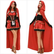Women Hallowmas Stage Performance Costume Clothing New Little Red Riding Hood Cosplay Uniform Cloak+ Dress+Gloves