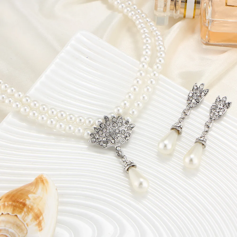 Европейские и американские ювелирные изделия невесты жемчужный кристалл с коротким ключицы шеи ожерелье набор серьги корейской версии темперамент