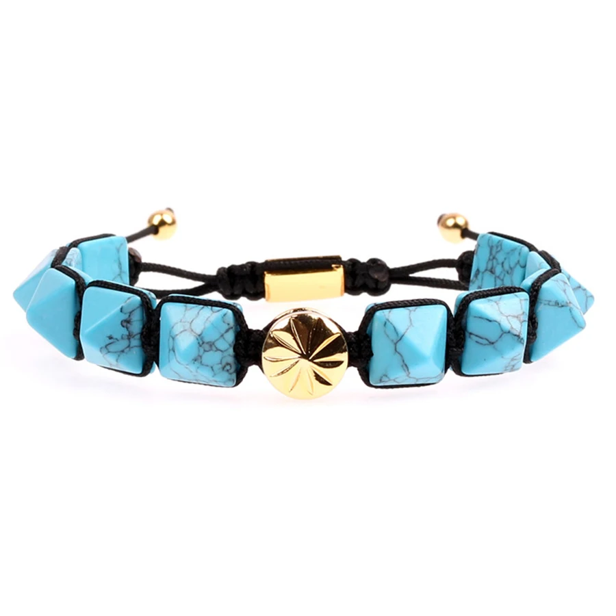 

Trendy Semi-precious Stone Pyramid Bracelet Men Section Natural Blue Turquois Weave Energy Women Bracelets Jewelry Dropshipping