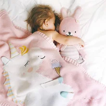 Милое мягкое трикотажное детское одеяло с единорогом для коляски, кровати, дивана для новорожденных, Пеленальное Одеяло, детское постельное белье, одеяло s