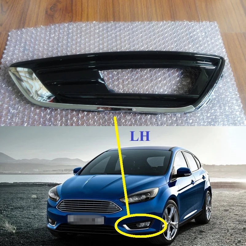 

1 Piece LH Left Front fog light bezel fog lamp cover Gloss Black with Chromed for NEW Ford Focus 2015