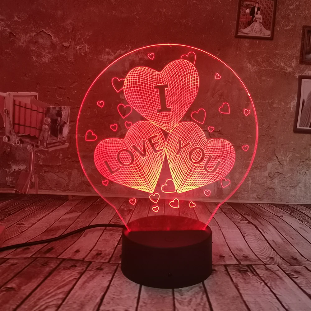 Dropship Valentine's Day Romantic Sweet Gifts 3D Night Light Love Heart 7 Color Gradient LED USB Table Lamp Holiday Gift | Лампы и