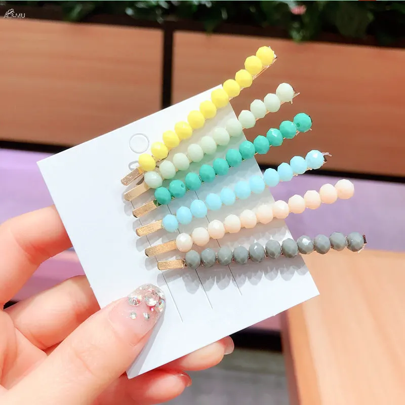 

AOMU Korea Handmade Braided Multicolor Beads Hair Clips Metal Candy Color Crystal Hairpins For Women Barrettes Hair Accessories