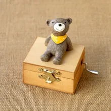 Аниме деревянная музыкальная шкатулка ручная работа с замком новогодние подарки для детей девочки медведь кошка обезьяна медведь домашний Декор Рождество Дети