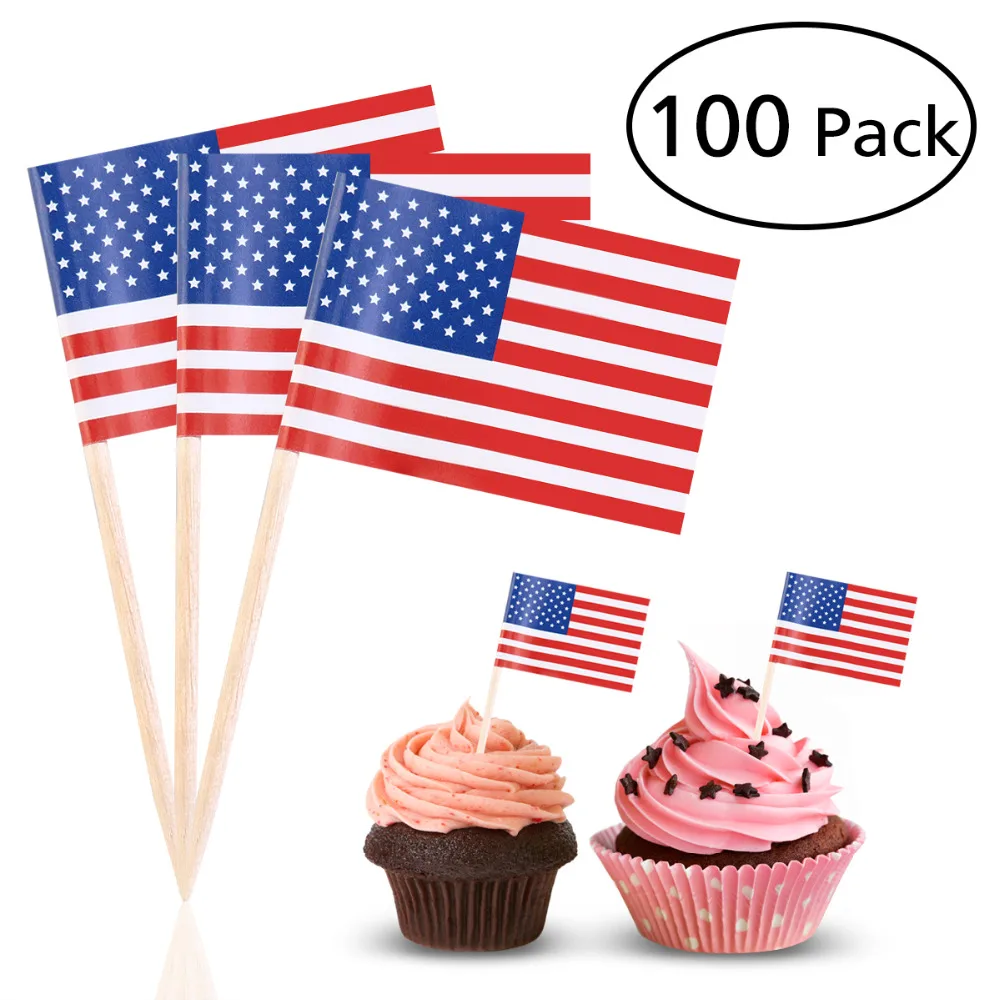 

100pack US American Flag Pick Food Mini Fruit Toothpick Paper Flag Food Picks Cake Toothpicks Cupcake Party Christmas Decoration