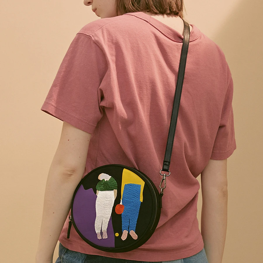 2019YIZISToRE новые оригинальные круговые холщовые женские сумки-мессенджеры с вышивкой и принтом круглые ранцы для девочек(FUN KIK