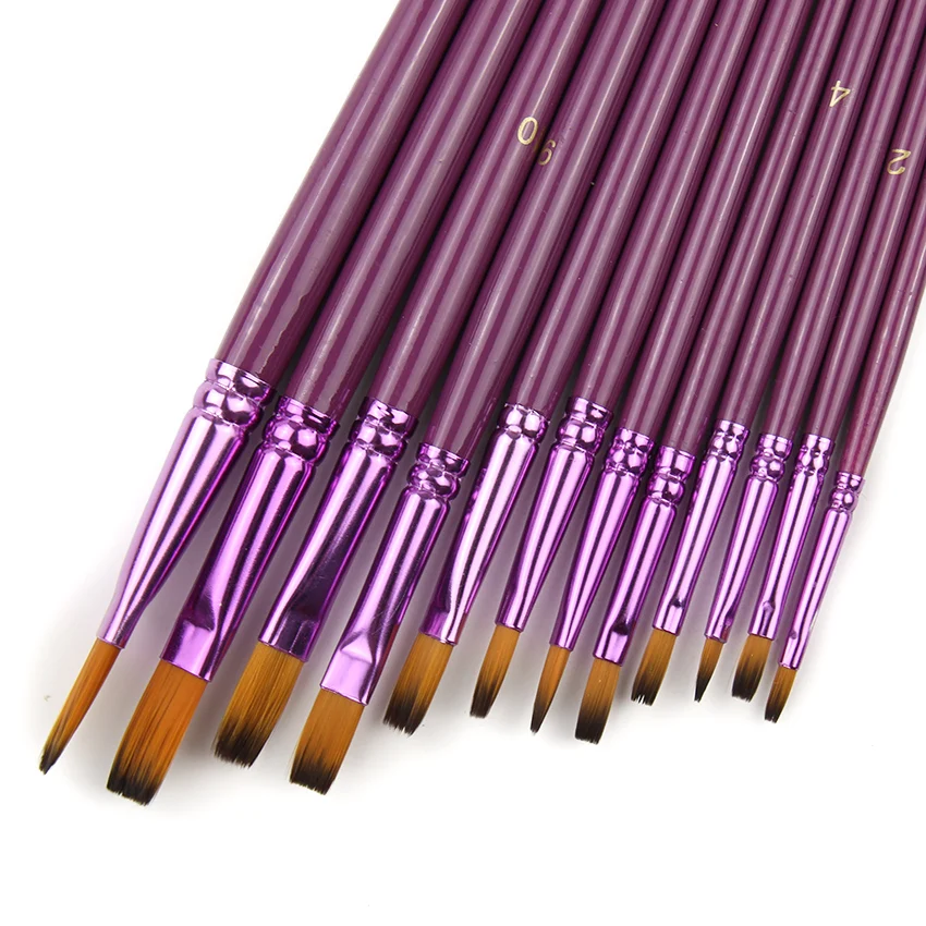 Beste 12 stks partij Verschillende Grootte Kunstenaar Fijne Nylon Haar Kwast Set voor Aquarel Acryl Olieverf Penselen Tekening Art Leveranties