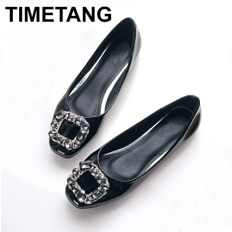 TIMETANG Korean fashion Women's flats Shoes leather Fashion square Toe