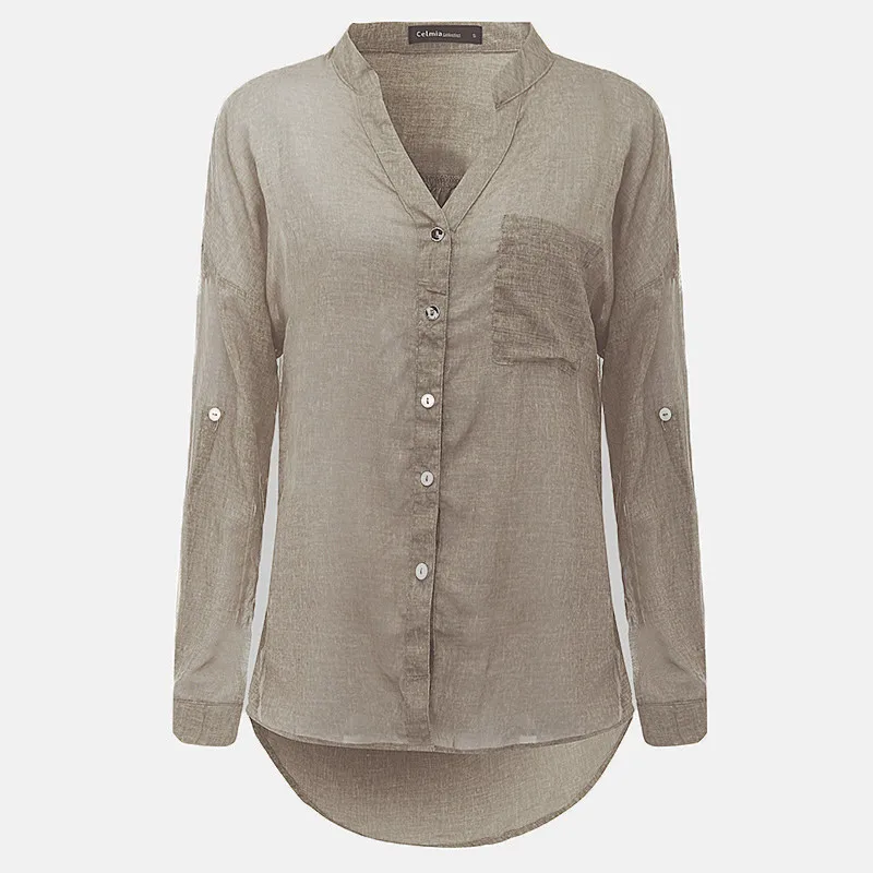 Korean Style Women Cotton Linen Blouse 2018 Summer Spring Thin Long
