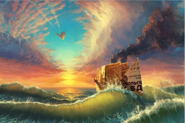 the custom 3d murals sea ships pictorial art waves smoke nature