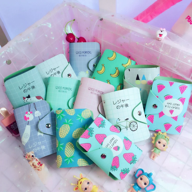 

Fruit Strawberry Kawaii Women Cartoon Card ID Holders Travel Small Bank Bus Credit Keyring Key Holder Girl Wallet Chain Case