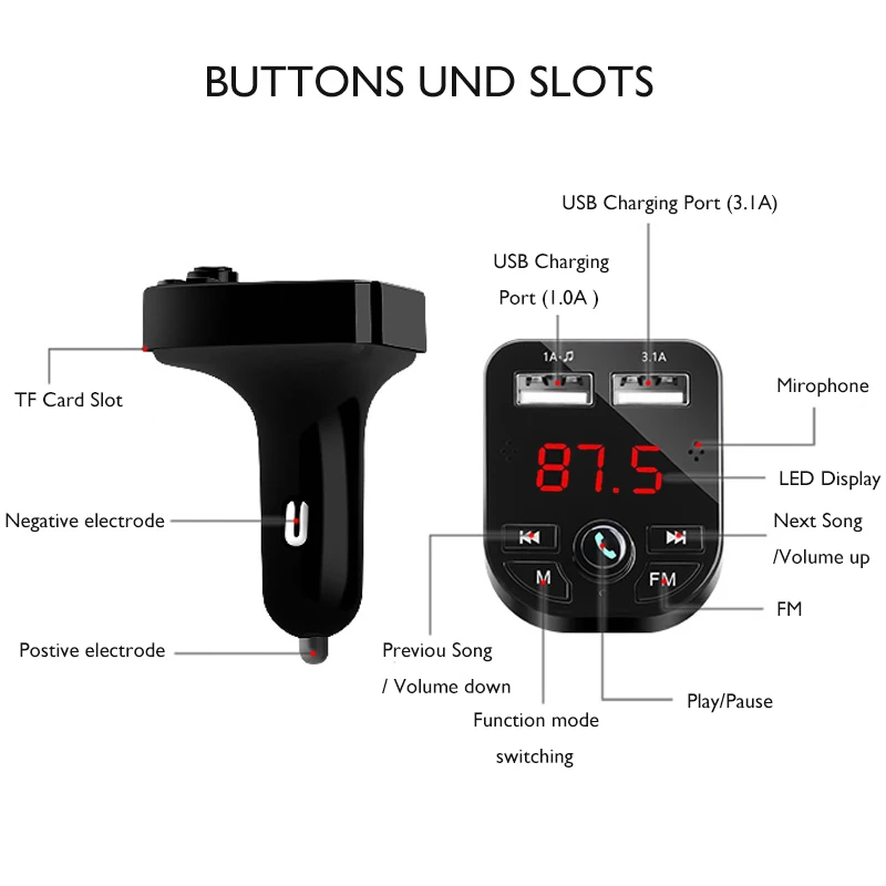 FM передатчик с Bluetooth 5 0 Автомобильный MP3 плеер дистанционным управлением U диск TF