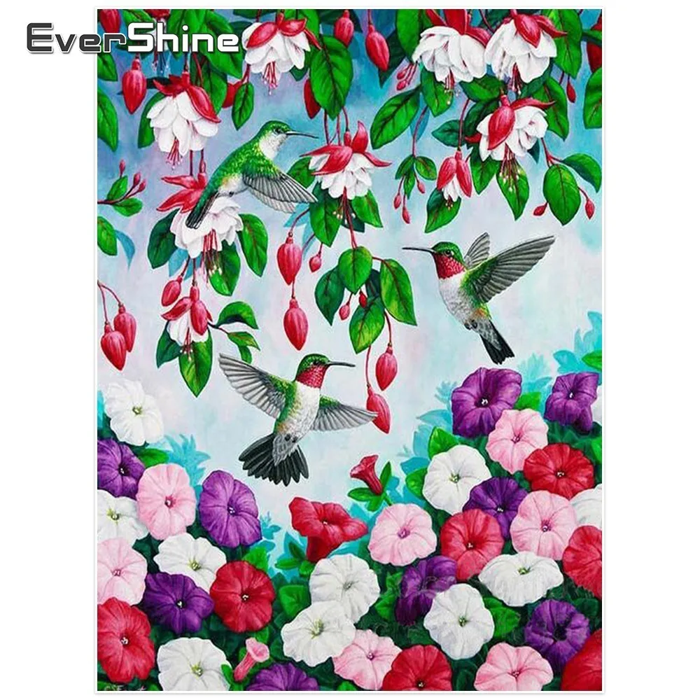 

EverShine Diamond Painting Full Square Flowers Diamond Embroidery Cross Stitch Bird Diamond Mosaic Floral Rhinestones Needlework